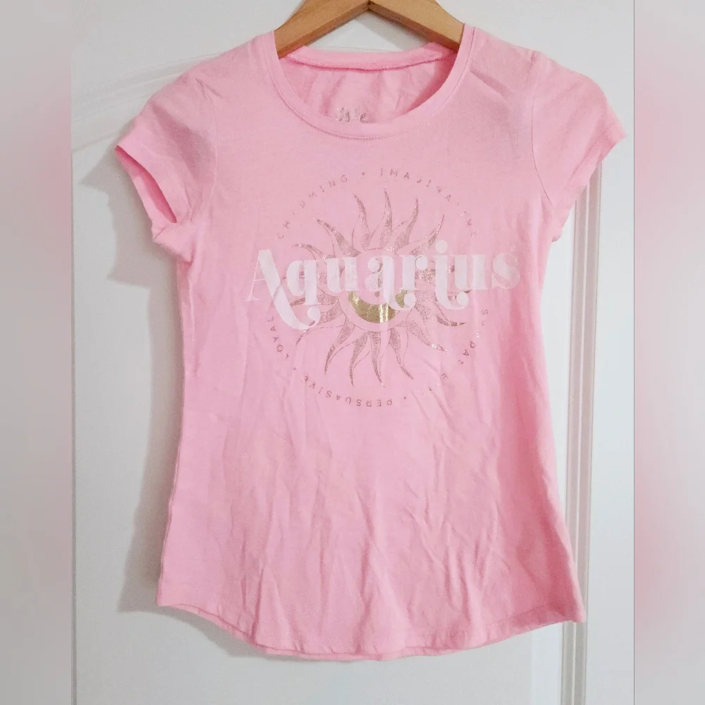 Justice Aquarius Zodiac Pink Tee
